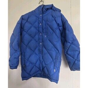 VTG Skitique Puffer Jacket Mens L Goose Down Blue Nylon Ski Coat 80s 90s